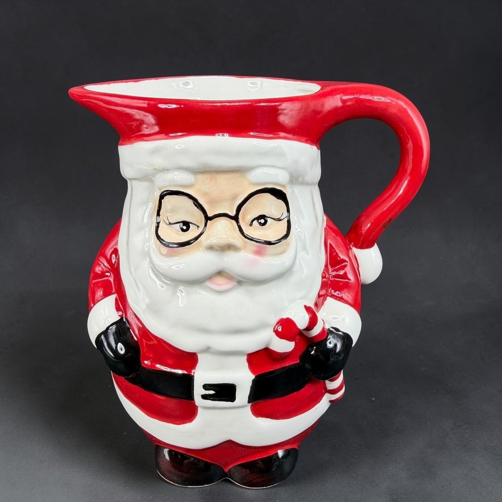 Ashland Ceramic Santa Claus Pitcher Holiday Christmas Decor Red White 7.5 Inch